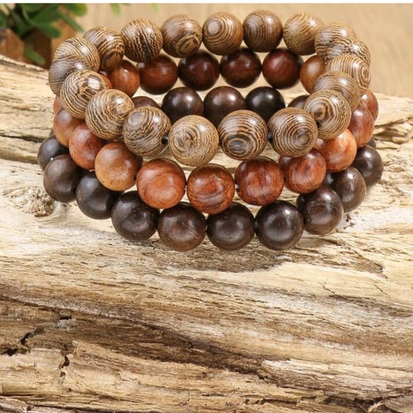 TopHanqi 3pcs Vintage Style Multi-color Wooden Beaded Elastic Stretch Bracelet S - Picture 3 of 3
